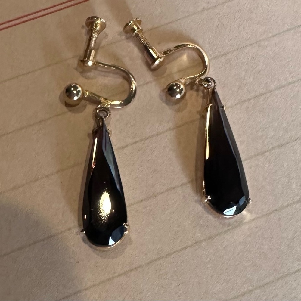 Vintage Estate Smokey Quartz Screw Back Teardrop Earrings